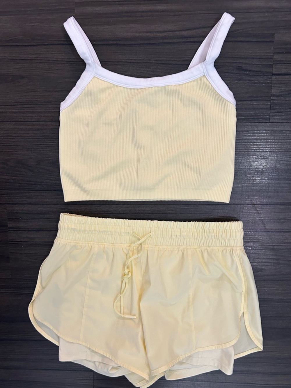 90 Degree By Reflex Pale Yellow Crop Tank and Drawstring Shorts Set